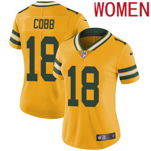 Women Green Bay Packers #18 Randall Cobb Yellow Nike Vapor Limited NFL Jersey
